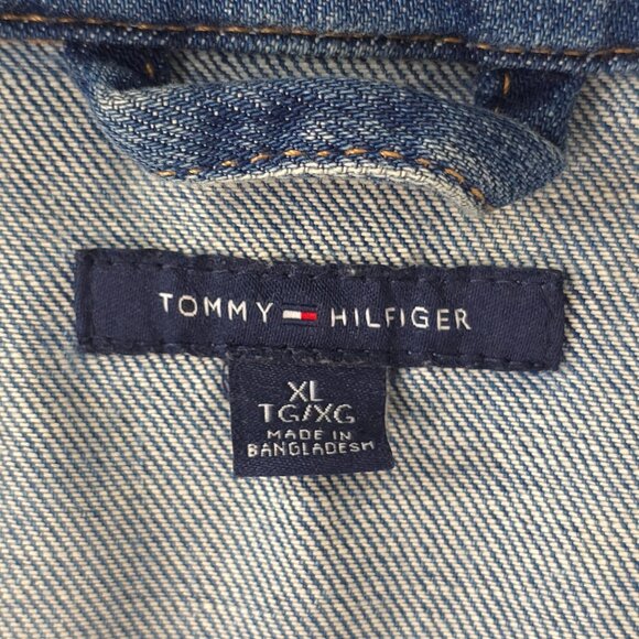VINTAGE Y2K TOMMY HILFIGER DENIM JACKET WOMENS SIZE XL DISTRESSED STRETCH *FLAWS - Picture 3 of 16